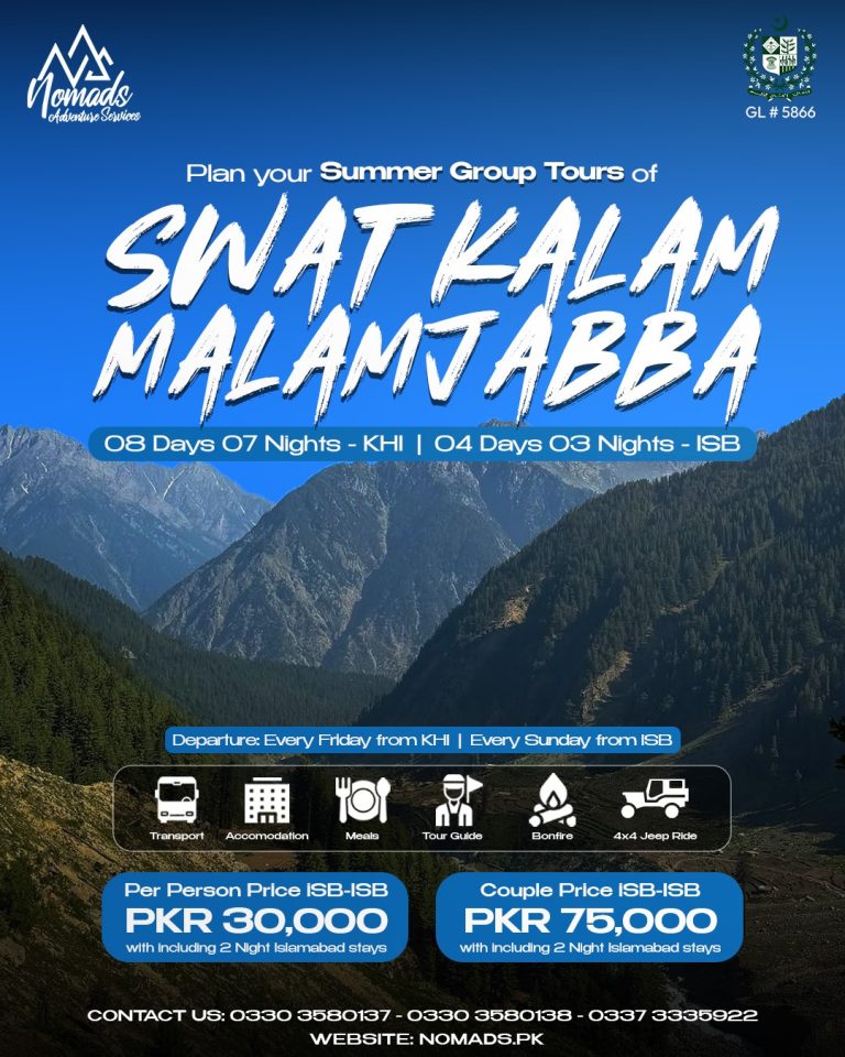 Swat Kalam Malamjabba – KHI 8 Days 7 Nights – ISB 4 Days 3 Nights